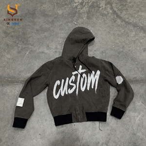 เสื้อฮู้ดซิปผ้าเทอร์รี่คอตตอน 100% พิมพ์ลายสกรีนสไตล์ฮิปฮอปวินเทจทรงโอเวอร์ไซส์ น้ำหนัก 400 กรัม - Product Image 1