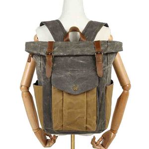 <span class=keywords><strong>Mochila</strong></span> retro de viaje para <span class=keywords><strong>hombre</strong></span>, bolso de viaje para estudiantes, lona antisalpicaduras de cera de aceite al aire libre con <span class=keywords><strong>piel</strong></span> de Caballo Loco - Product Image 5