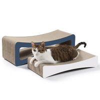 Coussin gigogne 2-en-1 et griffoir pour chat, lit pour chat en carton ondulé réversible et incurvé, planche à griffer pour chats d'intérieur