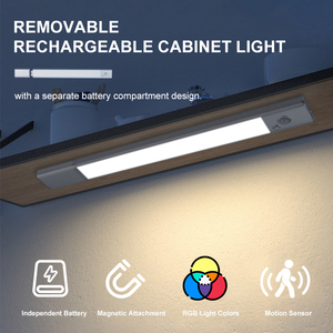 Siêu mỏng <span class=keywords><strong>LED</strong></span> PIR cảm biến chuyển động không dây USB có thể sạc lại đêm đèn dưới tủ chiếu sáng Pin có thể tháo rời 1000mAh - Product Image 3