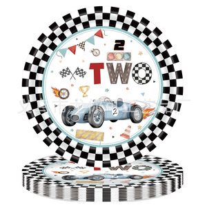Ensemble de vaisselle jetable sur le thème de la course automobile TWO FAST pour fête d'anniversaire, 40-60 pièces, nappes, assiettes, serviettes, gobelets pour enfants - Product Image 2