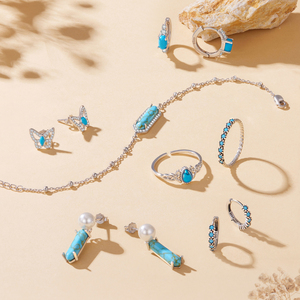 Boucles d'oreilles créoles en argent sterling 925 avec turquoise verte, cercle pavé, pour femme, bijoux fins vintage BSE1276 - Product Image 2