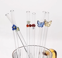 Pailles à Boire en Verre Borosilicate Papillon Champignon Réutilisables, Résistantes à Haute Température, Courbées Colorées Transparentes pour Cocktails