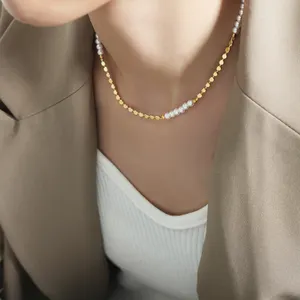 Collar con cuentas de perlas naturales irregulares de agua dulce al por mayor diseños de cadena de latón para hombres y mujeres