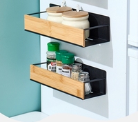 Étagère à épices magnétique pour réfrigérateur, étagère de rangement en bois de bambou personnalisée pour l'organisation de la cuisine, rangement domestique, vente en gros OEM