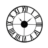 Jam Dinding Dekorasi Rumah Rumah Pertanian Besar Hitam Rustic Vintage Besi Logam Multi Zona Padat Tanpa Bising Ukuran Besar