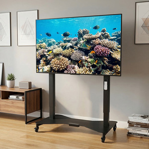 Dual Motor Electric <b>TV</b> <b>Stand</b> Floor Mount Movable Wheeled Trolley Modern Minimalist Design Black Metal Frame - Product Image 1