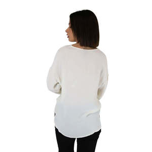 Women's Blouse Cream <b>V</b>-<b>Neck</b> <b>Long</b> <b>Sleeve</b> Loose Fit Casual <b>Top</b> - Product Image 6