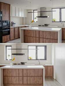 Juego de Muebles de Cocina Abierta de Madera y Mármol, Isla Moderna con Gabinete de Almacenamiento, Organizador Modular Americano, Despensa Lista para Armar - Product Image 5