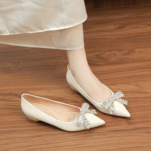 Elegant Pointed Toe <b>Flats</b> Patent Leather Rhinestone Decor Slip-On Women's Shoes All Seasons Height Increasing - Product Image 2