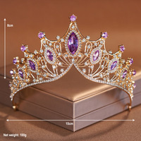 Diamant violet baroque européen et américain rétro grande couronne mariage mariée couvre-chef robe collier ensemble de trois pièces