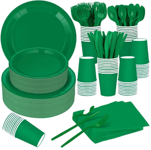 Modern Christmas Party Supplies Red <b>Green</b> Paper Plates Napkins Forks Holiday Tableware Eco-friendly Disposable - Product Image 3