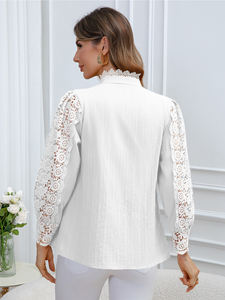 Nouvelle collection Printemps/Été 2026 : Blouse élégante et raffinée à manches longues en dentelle pour femme – Plusieurs options de couleurs disponibles, en stock depuis notre entrepôt aux États-Unis. - Product Image 4