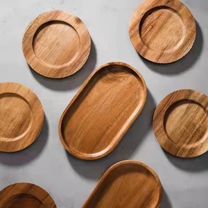 Plateau en bois de style japonais, base ronde pour tasse à café, dessous de plat nordique en bois d'acacia, tapis rétro isolant thermiquement, dropshipping - Product Image 1