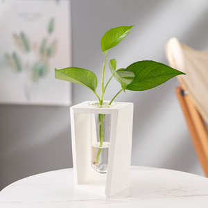 Jarrón de Vidrio Transparente en Oferta, Tubo de Ensayo para Plantas Hidrófilas, Soporte para Plantas con Marco de Madera, Soporte para Flores para Decoración de Oficina - Product Image 6