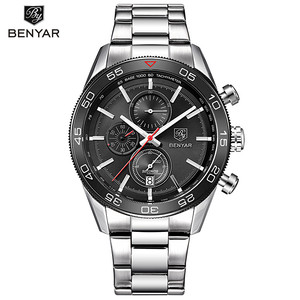 Reloj de cuarzo para hombre Benyar, cronógrafo analógico, resistente al agua hasta 30M, reloj de pulsera con correa de cuero negro BY-5106M - Product Image 3