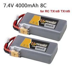 Große Ausdauer 7,4 V 4000mAh 8C 2S Lipo batterie XT30 JST Futaba-Anschluss Für TX16s TX18s Fernbedienung sender