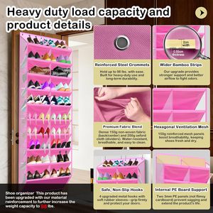 Over The Door <b>Shoe</b> Organizer 20 Pockets Pink Heavy Duty Oxford Fabric With Hexagon Mesh For Boots And <b>Shoes</b> <b>Storage</b> - Product Image 3