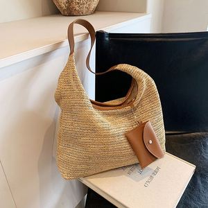 Sac fourre-tout populaire en paille tressée pour femme, style bohème, idéal pour l'été et la plage, avec porte-monnaie - Product Image 2