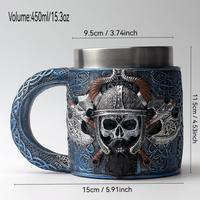 Mug en résine et acier inoxydable Viking tendance de 450 ml avec nœud celtique 3D, casque de Viking, crâne, hache, WJA20, poignée ergonomique, articles de bar de voyage
