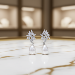 Pendientes de Oro Blanco E4035 con Perlas Cultivadas AAA en Forma Barroca para Boda, Estilo Clásico para Mujer - Product Image 2