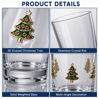 Ensemble de 4 verres à vin et à champagne en cristal sans plomb, avec logo personnalisé OEM, émail 3D, motif sapin de Noël, vert, or, rouge