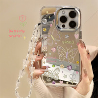 Coque de téléphone portable anti-chute en TPU/PC avec chaîne, motifs de dessins animés mignons et féminins, designs de luxe, vente en gros