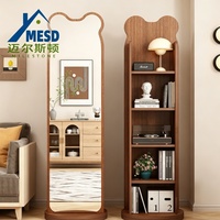 Miroir sur pied rotatif à 360 degrés en forme d'ours mignon avec étagère de rangement et bibliothèque multi-niveaux, miroir de dressing