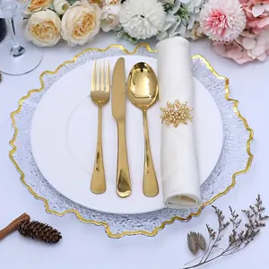 charger Irregular snow pattern plastic fruit transparent gold edge wedding party decoration plate