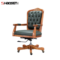 Chine Foshan HAOSEN cuir vert chaise pivotante à dossier moyen chaise de bureau en bois
