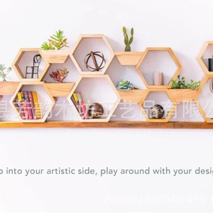 Solid Wood Hexagonal Floating <b>Shelf</b> Honeycomb <b>Wall</b> <b>Mounted</b> Storage Display Rack 11x12.75x4.75 Inch Set Of 3 Or 5 - Product Image 3