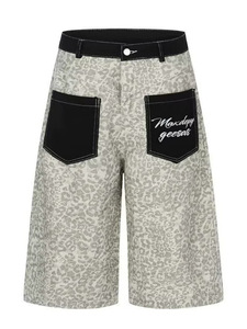 Leopard Print <b>Culotte</b> Jeans Wide Leg Denim Shorts Patchwork Pocket Casual Streetwear Trousers - Product Image 3