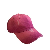 Gorra de Béisbol Desgastada con Estilo Desgarrado, Color Rosa, Visera Ancha, Mezcla de Algodón, Ajustable, para las Cuatro Estaciones, Estilo Neutral para Mujer