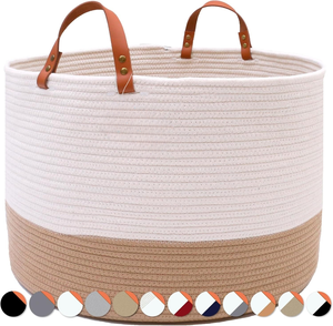 Cesta de Almacenamiento con Asas de Cuero, Cesta Tejida de Cuerda de Algodón, Cesta de Almacenamiento para Artículos Diversos de Mesa, Cesta de Almacenamiento para el Hogar - Product Image 4