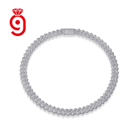 Promotion Collier Chaîne Maille Cubaine à Griffes en Argent Massif 925 Plaqué Rhodium, Sertie de Moissanite Ronde de Tailles Mixtes Certifiée GRA, Style Hip Hop Lourd