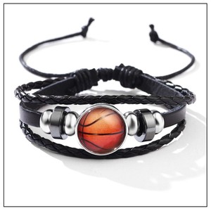 Soccer <b>Ball</b> Leather Wrap Bracelet Black Braided Cowhide Unisex Gift Jewelry - Product Image 2