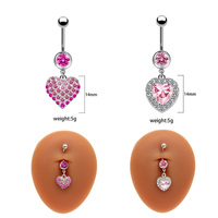 Gaby Piercing de nombril en forme de cœur rose pour la Saint-Valentin, en acier inoxydable 316L avec zircon, bijoux de piercing