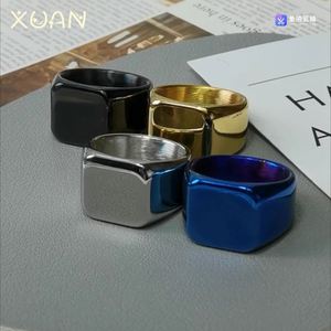 Personalidade Quadrado Banda Anéis de Dedo Masculino Partido Jóias 14Mm Aço Inoxidável Em Branco Flat Big Width Square Signet Anel para Homens - Product Image 4