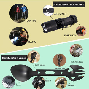 Kit de survie VCKLOFR 21x13x6cm, équipement d'urgence compact pour l'extérieur avec hache multifonction, cuillère, lampe torche, corde, sifflet - Product Image 4