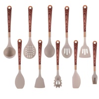 Lot de 11 ustensiles de pâtisserie en silicone durable à motif bois, antiadhésifs, anti-brûlure, avec manche plaqué or
