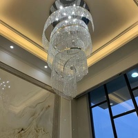 ECOJAS – grand verre k9 en cristal, hôtel de luxe moderne, haut plafond, escalier, led, éclairage suspendu, goutte de pluie, lustre, grand éclairage en cristal