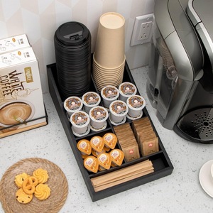 กล่องเก็บกาแฟแบบเปิดด้านบนสีดำพร้อมช่องจัดเก็บสำหรับแคปซูลกาแฟและถุงชาความจุ 1 ลิตร - Product Image 1