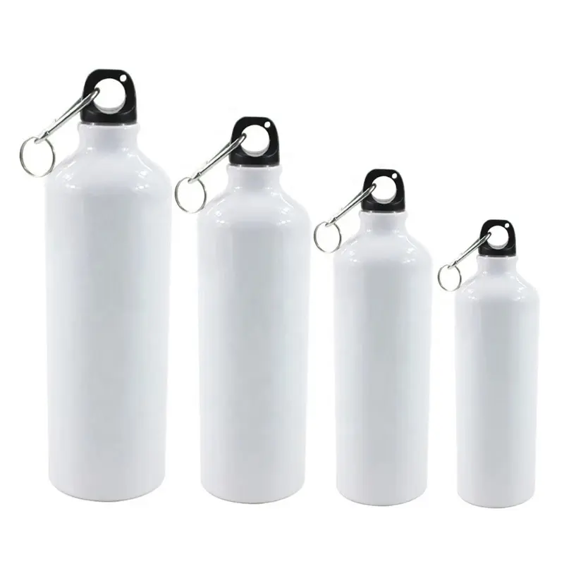 Bottiglia di acqua potabile vuota a sublimazione bianca con moschettone bollitore a tenuta stagna in alluminio 400/500/600/750ml bottiglie di alluminio personalizzate