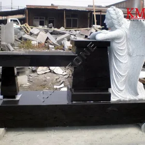 Granite Stone Headstone with Angel Statue Cemetery Tombstones and Monuments