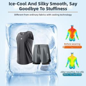 <span class=keywords><strong>Dkr</strong></span>. Abbigliamento Fitness Uomo 2 in 1 Canotta Leggera Estiva in Seta Ghiaccio ad Asciugatura Rapida Completo Sportivo Professionale per Maratona - Product Image 2