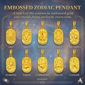 Colgante del Zodiaco en Relieve |   Dijes de Horóscopo con Incrustaciones de Diamantes en Acero Inoxidable Chapado en Oro PVD de 18K |   Impermeable, Hipoalergénico y Duradero - Product Image 1