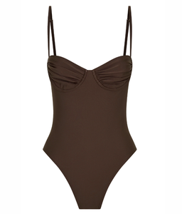 Custom Sizes &amp; Logo Accepted Bulk OEM Chocolate Brown Ruched Bust Balconette High Cut One Piece <strong>Swimsuit</strong> Women's Beachwear - Product Image 5