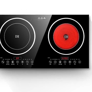 Cuisinière hybride combinée induction infrarouge à deux foyers, en verre trempé et acier inoxydable, contrôlée par application, pour la maison - Product Image 1