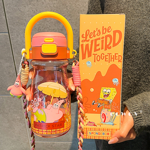 Borraccia in plastica <span class=keywords><strong>SpongeBob</strong></span> SquarePants da 550 ml, simpatica borraccia per bambini ecologica con cannuccia e coperchio, ideale per regali e uso domestico - Product Image 2