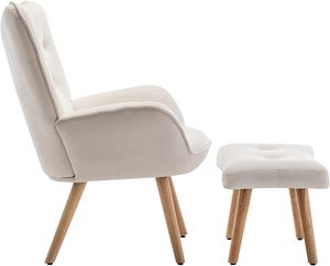Chaise de loisirs confortable en velours beige avec repose-pieds salon lecture Accent <span class=keywords><strong>fauteuil</strong></span> lounge pour chambre meubles de maison - Product Image 5